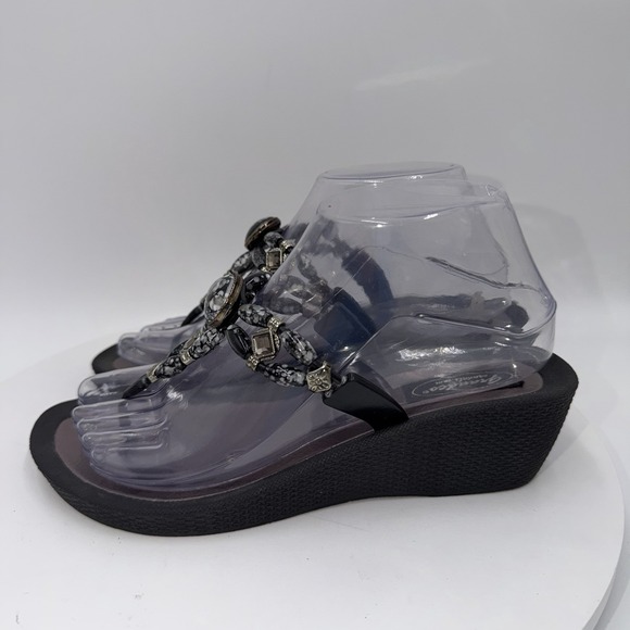 Grandco Shoes - Grandco Sandals Beaded Jeweled Dressy Beach Thong Wedges Marble Stone Women's 8